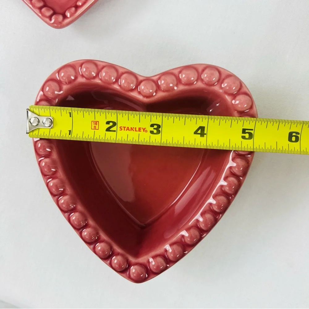 Retired Williams Sonoma Ramekins Heart Shape Beaded Plate Trinket Red Dessert